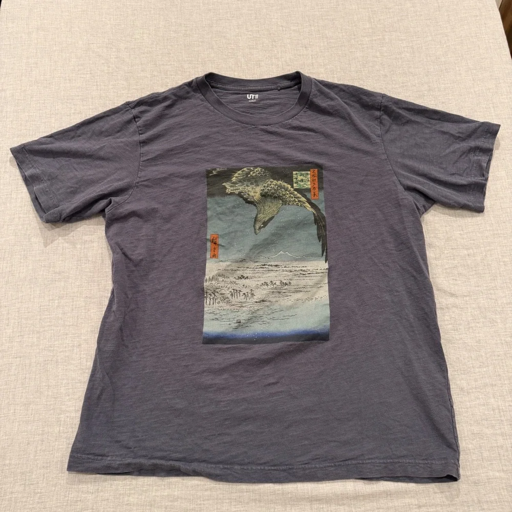 Uniqlo UT Hiroshige Edo Graphic T-Shirt Gray Cotton Large 341-447949(22-01)